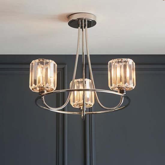 Belluno 3 Lights Semi flush Ceiling Light In Bright Nickel