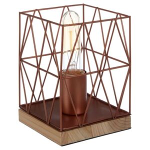 Boke Copper Wire Frame Table Lamp With Natural Wooden Base