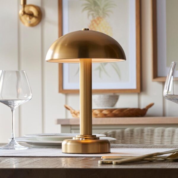 Brossard Metal Rechargeable Round Table Lamp In Brass