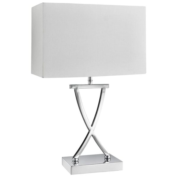 Club White Faux Silk Shade Table Lamp In Chrome