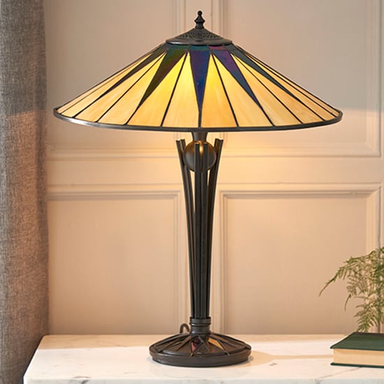 Dark Star 2 Lights Tiffany Glass Table Lamp In Dark Bronze