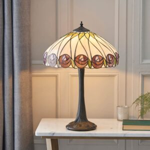 Hinton Tiffany Glass Table Lamp In Black And Multicolour