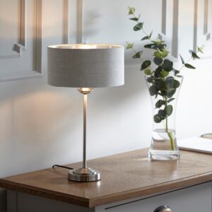 Hixson Natural Fabric Shade Table Lamp In Brushed Chrome