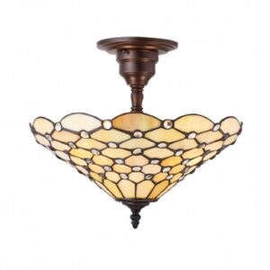 Interiors 1900 64300 Pearl Tiffany Medium 3 Light Semi Flush Ceiling Light In Dark Bronze