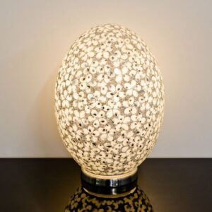 Izar Large White Flower Design Mosaic Glass Egg Table Lamp