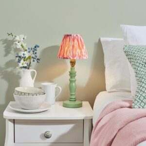 Laredo Coral Pink 16cm Shade Wood Table Lamp In Cotswold Green