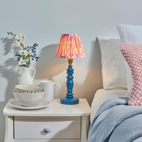 Laredo Coral Pink 16cm Shade Wood Table Lamp In Marlin Blue