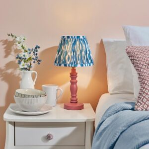 Laredo Marlin Blue 20cm Shade Wood Table Lamp In Pink Clay