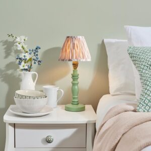 Laredo Neutral 16cm Shade Wood Table Lamp In Cotswold Green