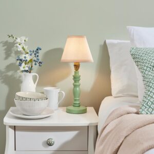 Lenoir Vintage White 16cm Shade Wood Table Lamp In Cotswold Green