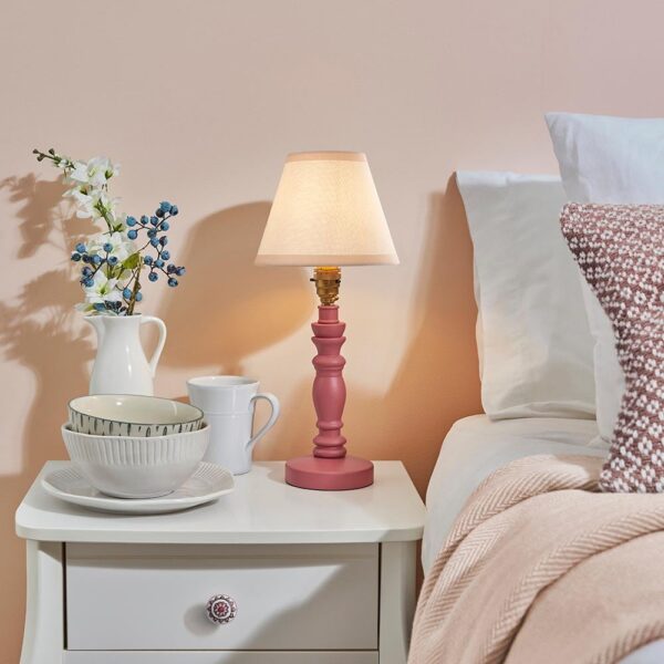 Lenoir Vintage White 16cm Shade Wood Table Lamp In Pink Clay