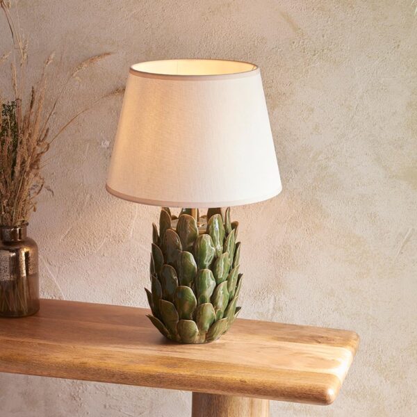 Lenoir White 35cm Shade Ceramic Table Lamp In Olive