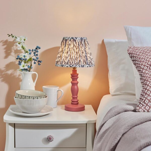 Lincoln Pearl Grey 20cm Shade Wood Table Lamp In Pink Clay