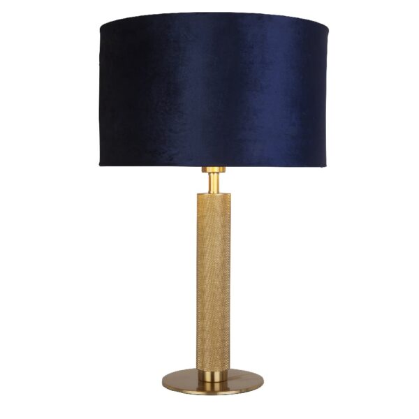 London Navy Velvet Shade Table Lamp In Knurled Brass