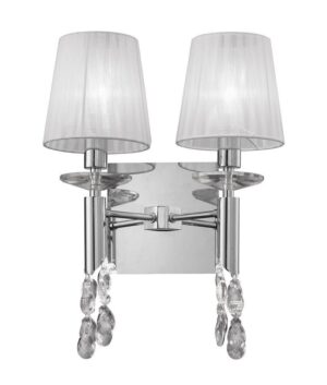 Mantra M3863/S Tiffany 2+2 Light Switched Wall Light In Chrome With White Shades