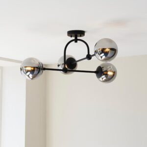 Mayetta Smoked Mirror Glass Semi-Flush Ceiling Light In Black