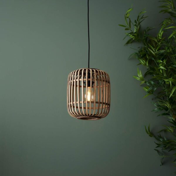 Murray Natural Bamboo Wood Pendant Ceiling Light In Matt Black