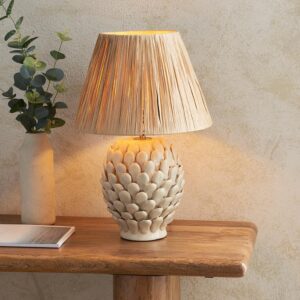 Reston Natural Fabric 30cm Shade Ceramic Table Lamp In Ivory