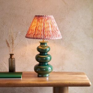 Riyadh Corel Pink 30cm Shade Ceramic Table Lamp In Gloss Green