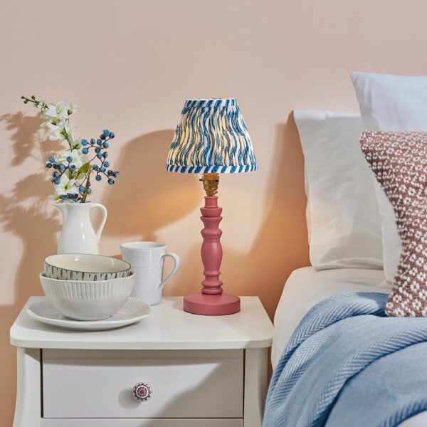 Riyadh Marlin Blue 16cm Shade Wood Table Lamp In Pink Clay