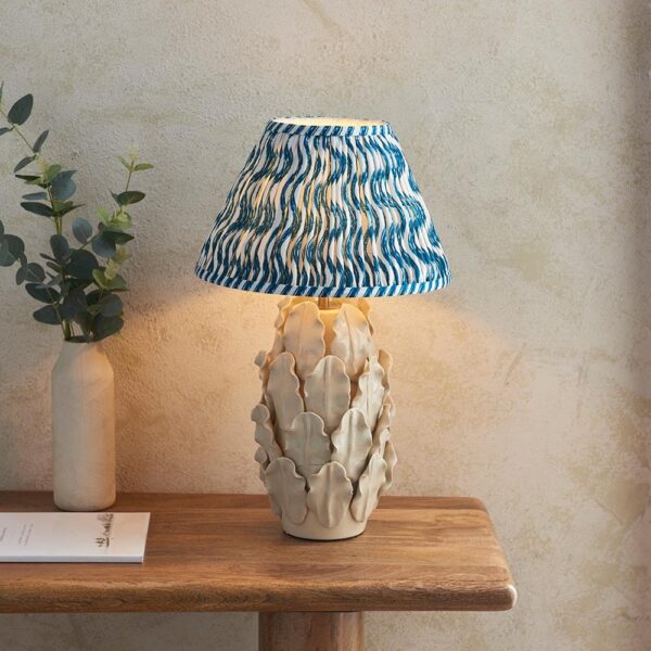 Riyadh Marlin Blue 30cm Shade Small Ceramic Table Lamp In Ivory