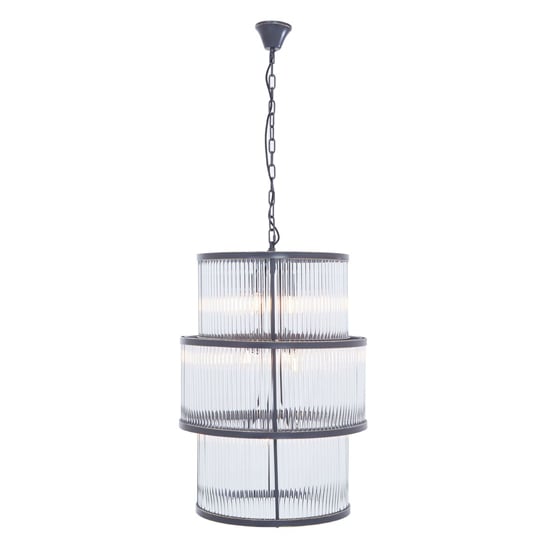 Salas Large Ribbed Pattern 3 Tier Chandelier Light In Black