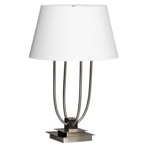 Trento White Fabric Shade Table Lamp In Satin Nickel