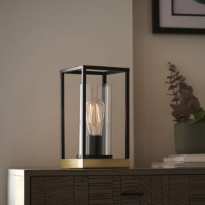 Cabazon Clear Glass Table Lamp In Black And Satin Brass