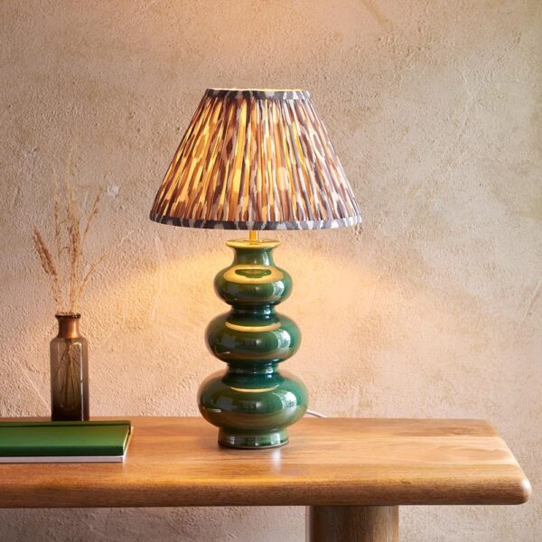 Laredo Pearl Grey 30cm Shade Ceramic Table Lamp In Gloss Green